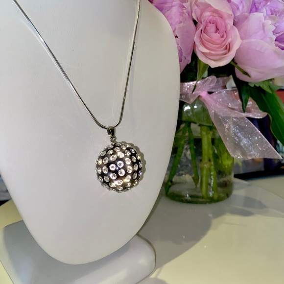 Black Acrylic Ball Necklace Embellished With Genuine Swarovski Crystals - Picture 7 of 10